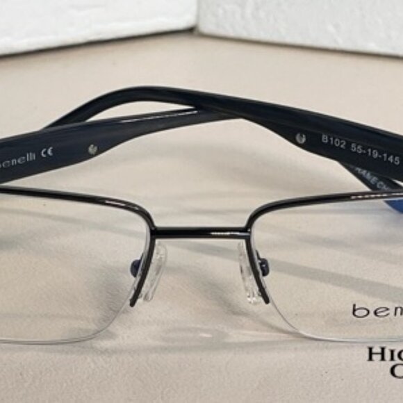 New BENELLI Eyeglasses Frames B102 55-19-145 Color Gun Half Rim w/ Sleeve - Picture 12 of 14